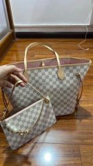 Louis Vuitton N41605 Neverfull MM Rose Ballerine Damier Azur Canvas photo review