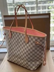 Louis Vuitton N41605 Neverfull MM Rose Ballerine Damier Azur Canvas photo review